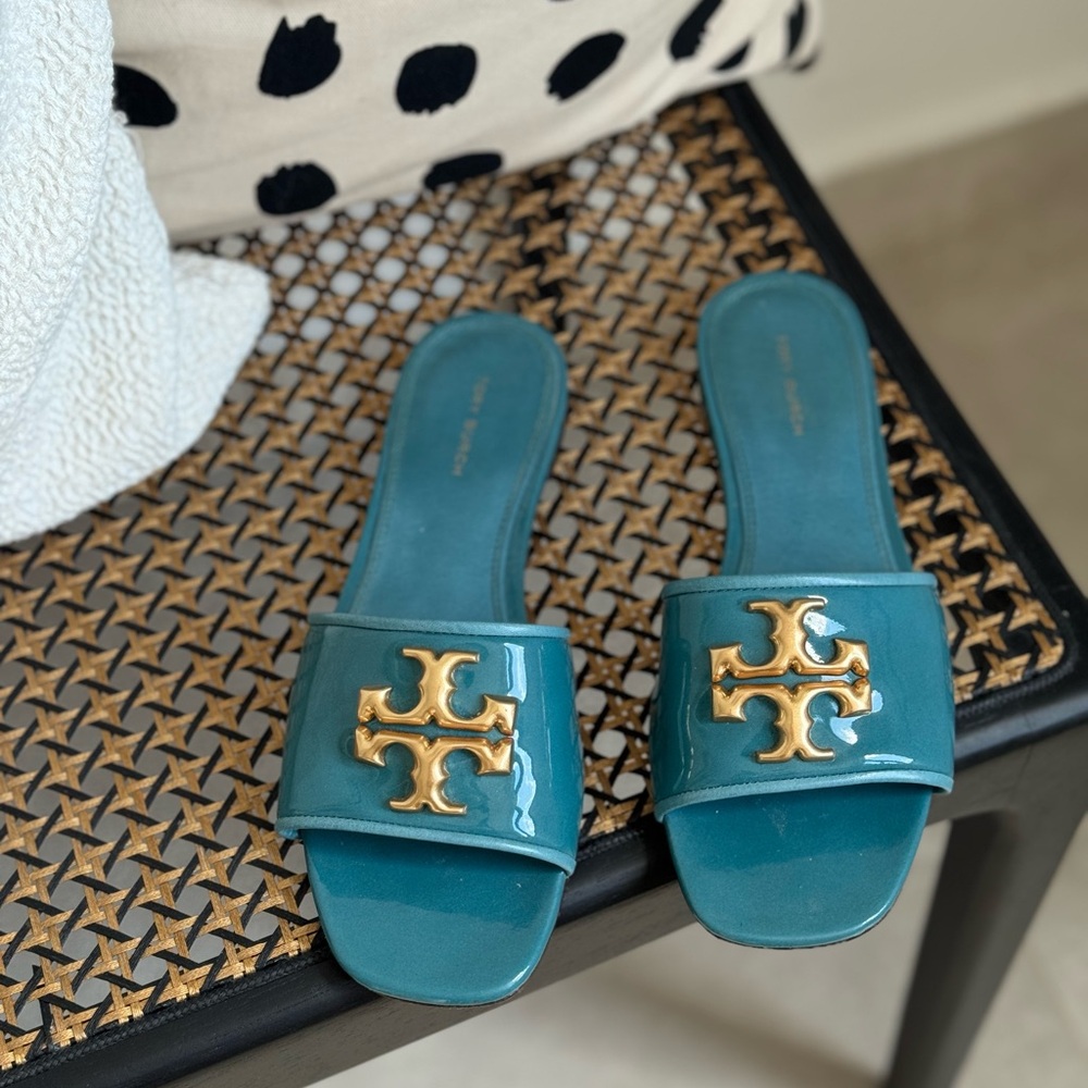 Tory Burch Teal Sandals with Gold Detail